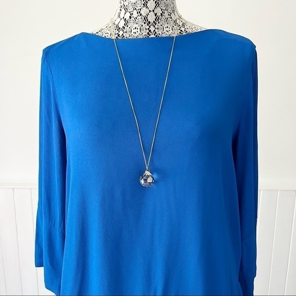 Zara Woman Royal Blue Boat Neck 3/4 Sleeve High Low Tunic Top Size L - Picture 2 of 13